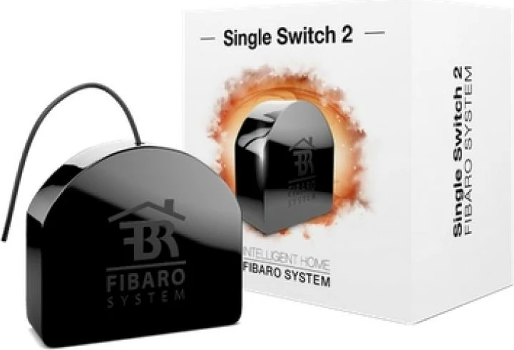 Ndërprerës smart FIBARO Single Switch 2 FGS-213, modul një-kanalësh për automatizim shtëpie, 65 x 65 x 45 mm, e zezë