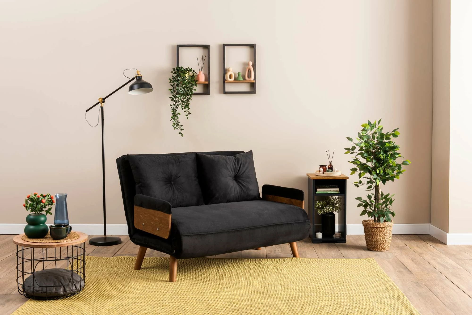 Divan-krevat dy ulëshe Atelier del Sofa Cosmo, ngjyrë e zezë