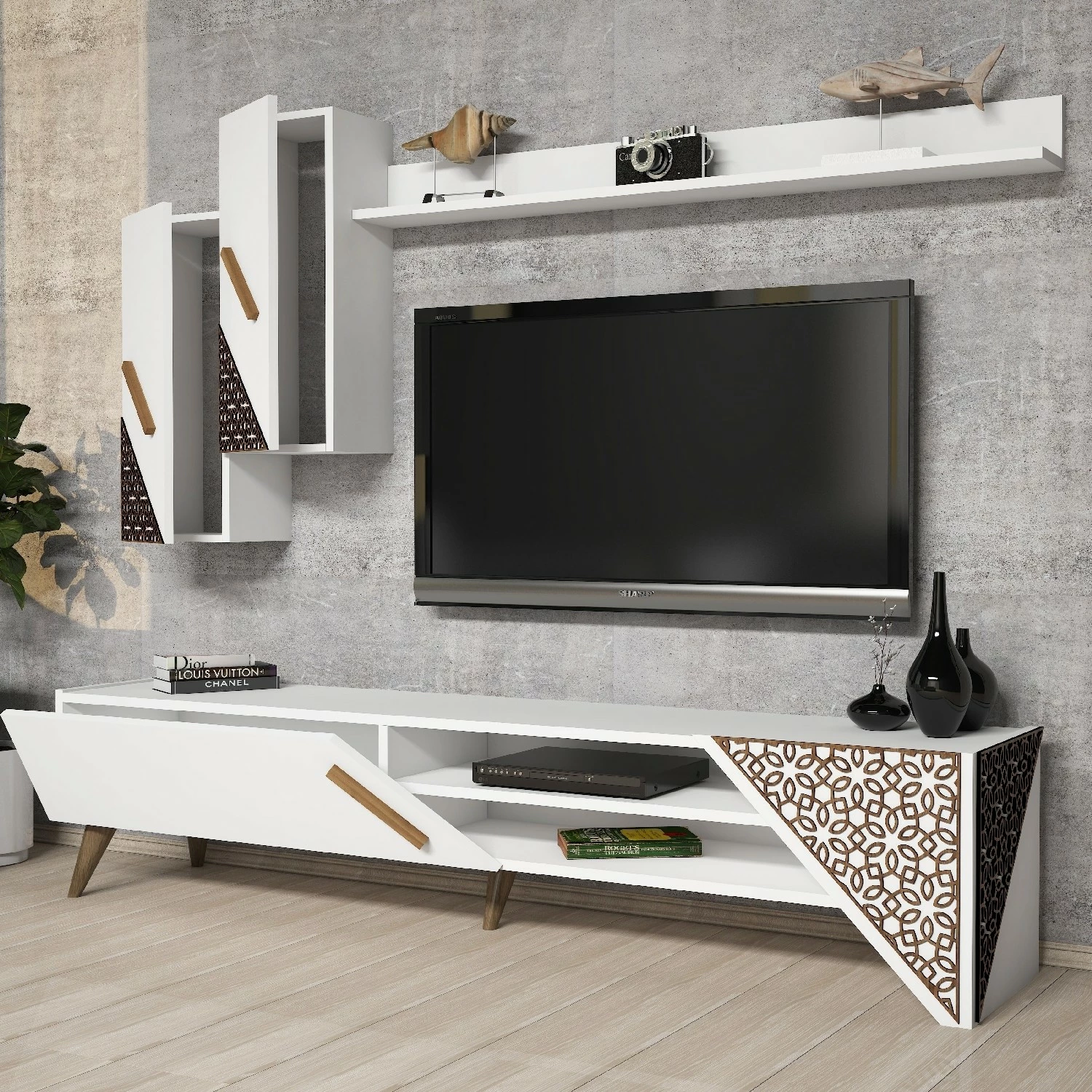 Set komodë TV Hanah Home, Beril, e bardhë