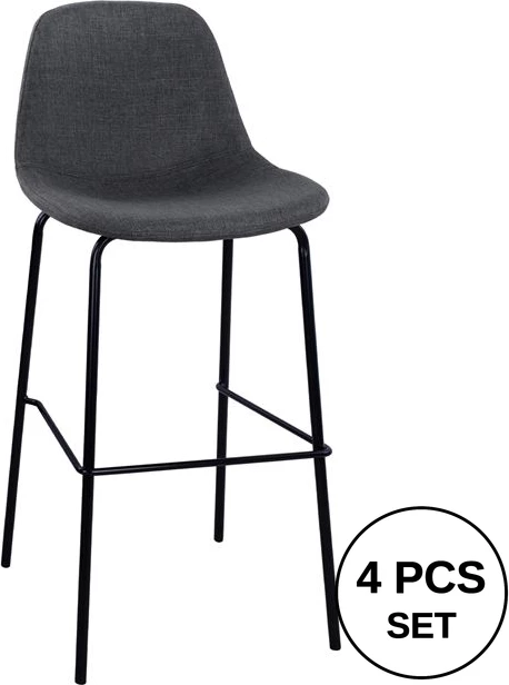 Karrige për bar me kornizë metalike dhe pëlhurë ngjyrë gri 47x50x106cm FH8579.10, set prej 4 copë