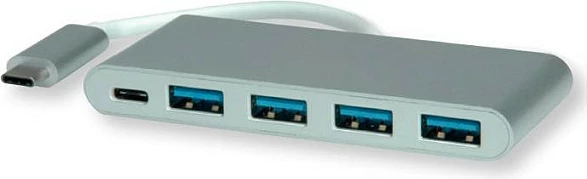 USB Hub ROLINE USB 3.2 Gen 1, 4x USB-A + 1x USB-C PD, 5 Gbit/s, argjend