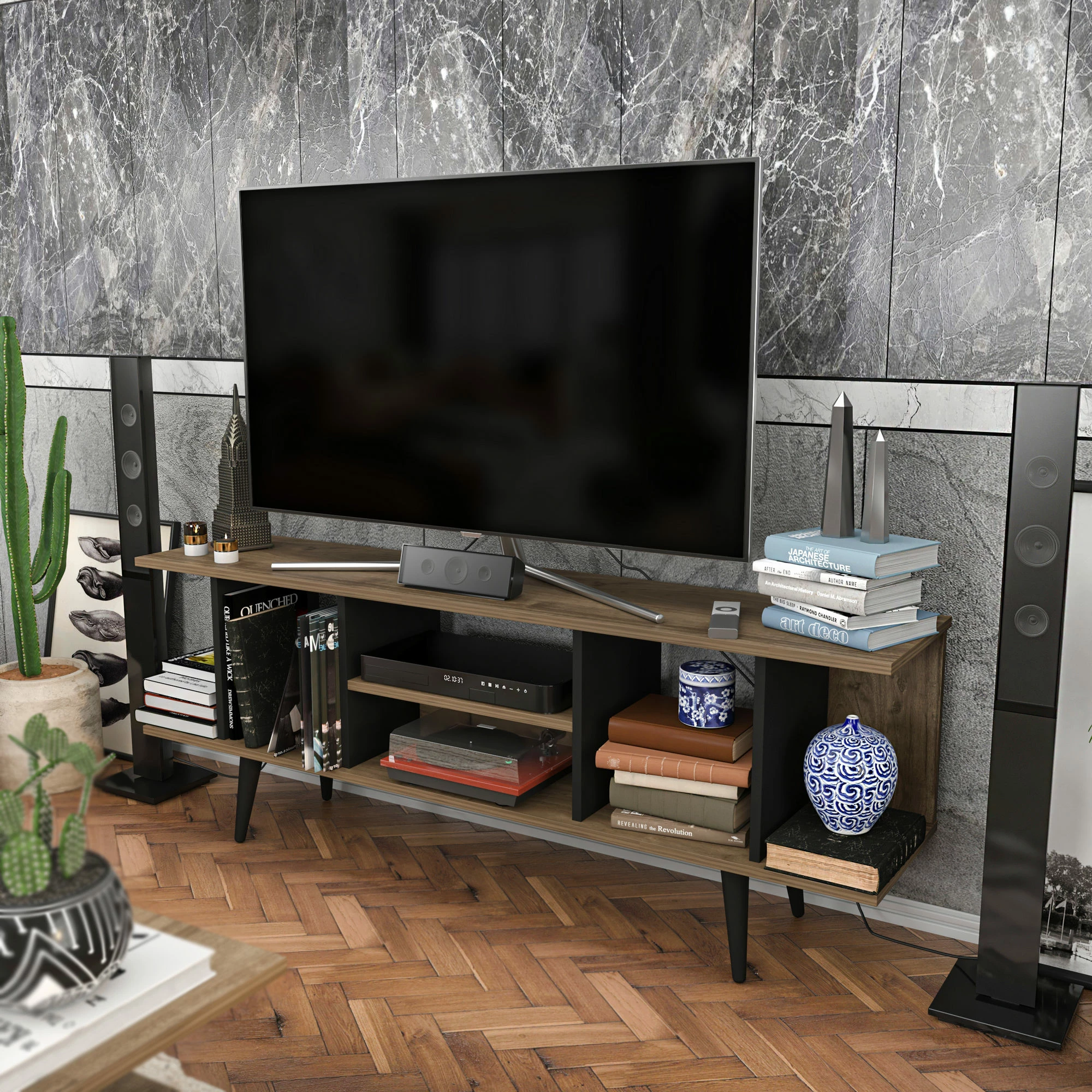 Komodinë TV Skye Decor, ngjyrë arre, e zezë