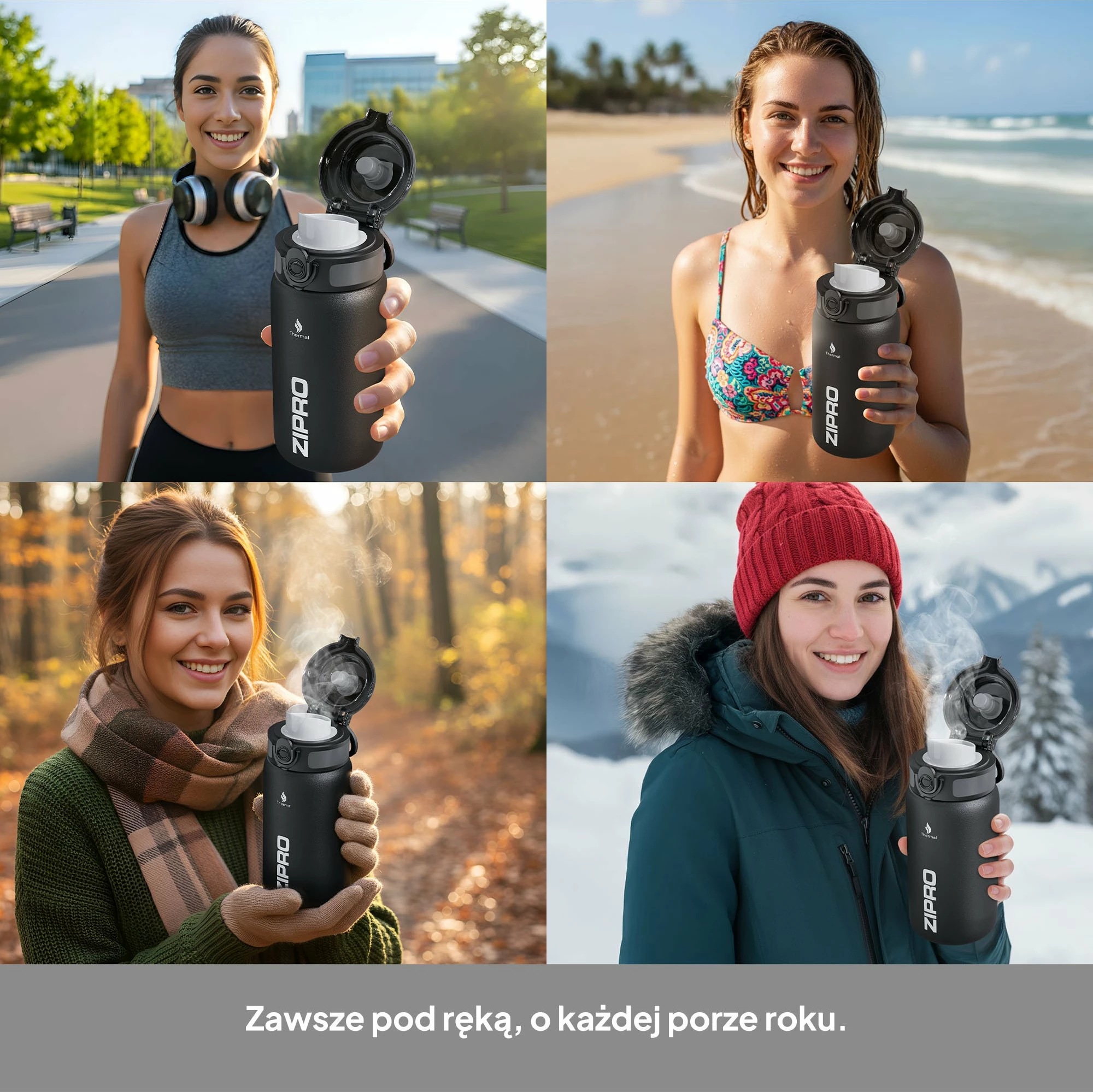 Shishe termike Zipro ZIPRO, 1000 ml, çelik inox 18/8, pa BPA, kundër-rrjedhjes, e zezë