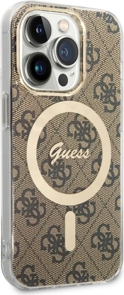 Mbështjellës Guess GUHMP14LH4STW për iPhone 14 Pro 6.1", 4G MagSafe, kafe