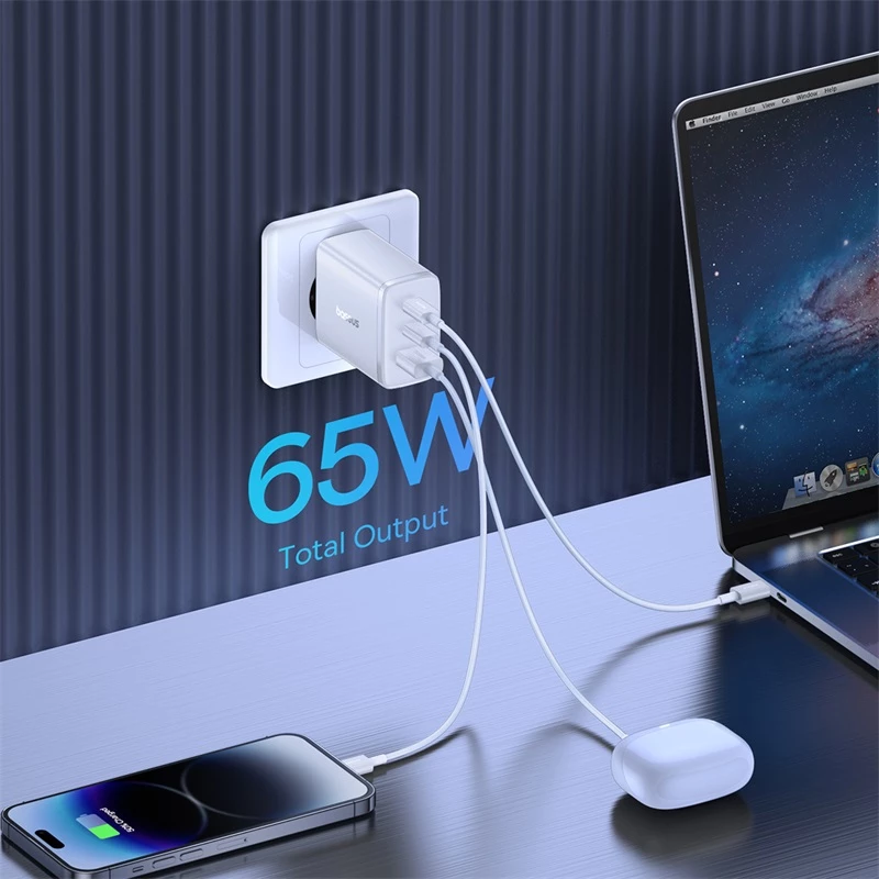 Karikues muri Baseus Cube Pro 65W, 2x USB-C, 1x USB-A, i bardhë