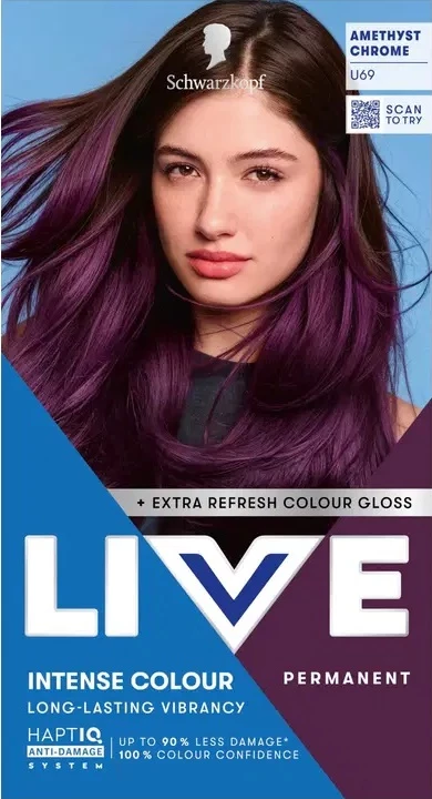 Ngjyrë për flokë për femra Schwarzkopf Live Intense Colour U69 Amethyst Chrome, 1 art