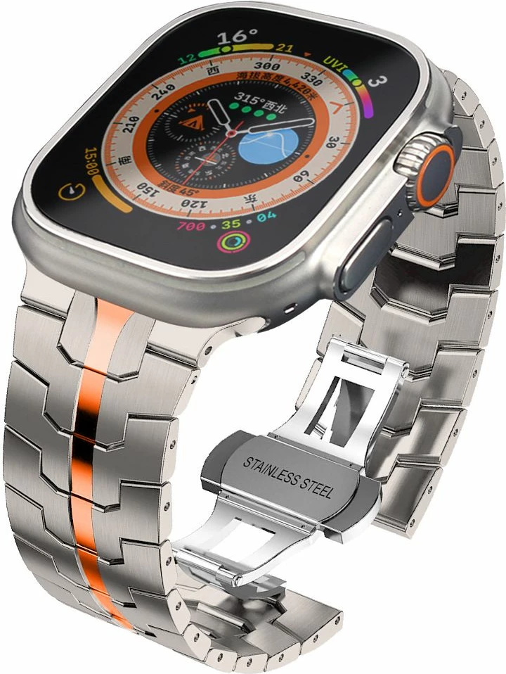 Rrip çeliku Tech-Protect Stainless Line për Apple Watch 4/5/6/7/8/9/SE/Ultra 1/2 (42/44/45/49 mm), Titanium Orange