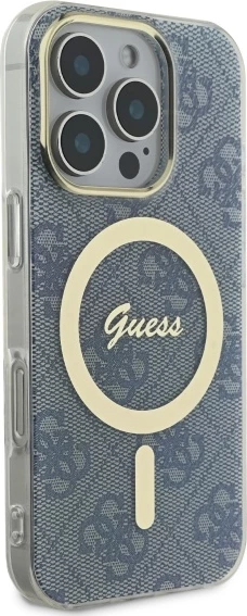 Mbështjellës Guess IML 4G MagSafe për iPhone 16 Pro, Blu