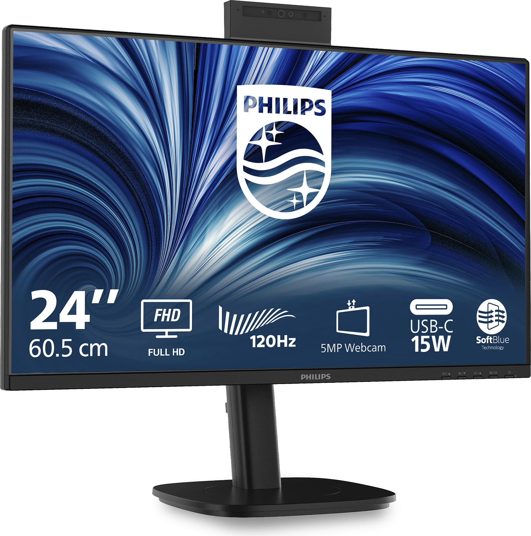 Monitor Philips 24B2N3200JH/00, 23.8" FHD IPS, 120Hz, USB-C, webcam 5MP, i zi