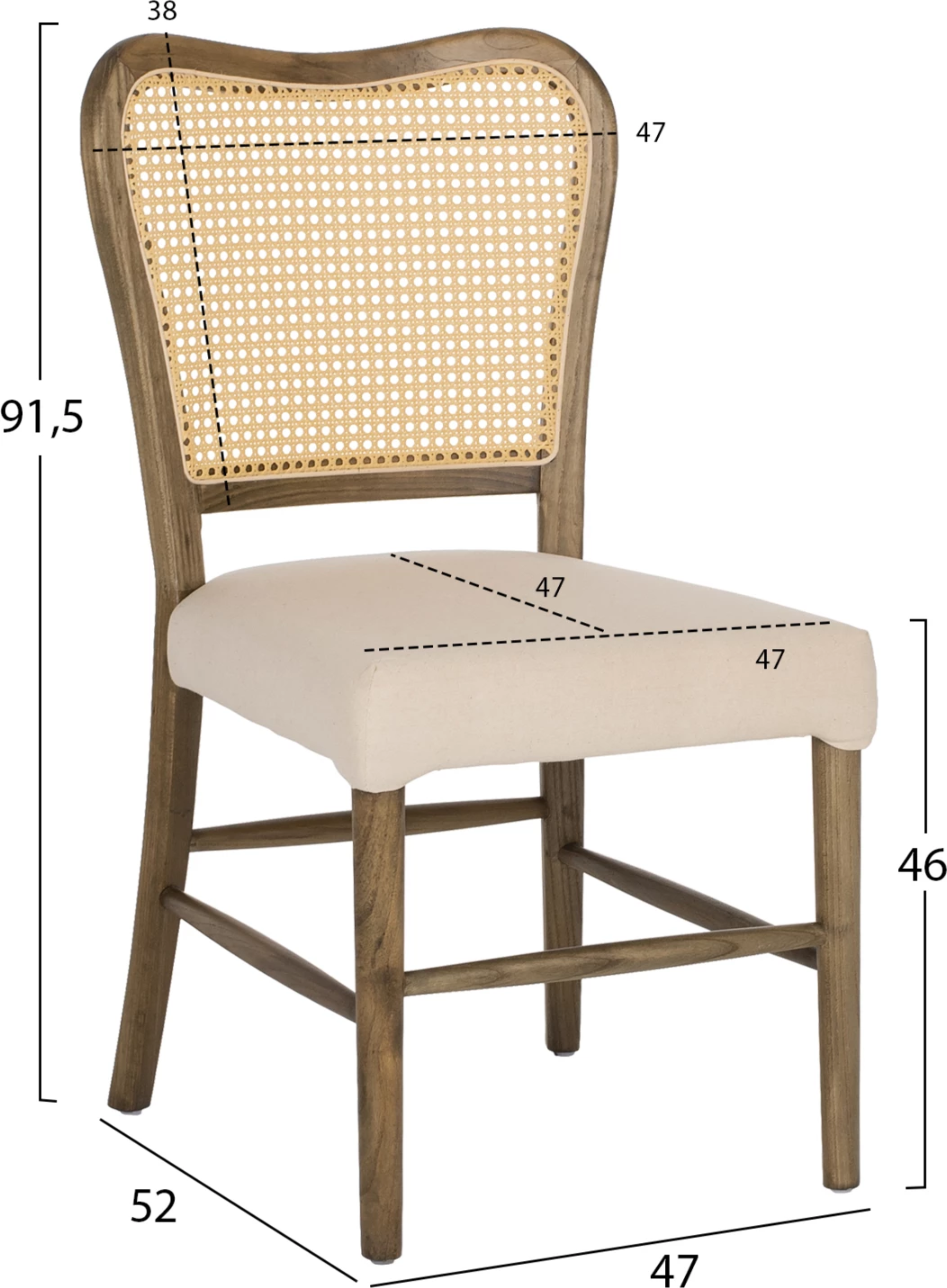 Karrige TOON dru, shpinë rattan, ulëse stof, FH9406.04, 47x52x91.5H cm 6