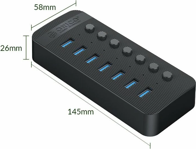 Hub USB Orico CT2U3-7AB 7x USB-A USB 3.2 Gen1 5Gbps, i zi