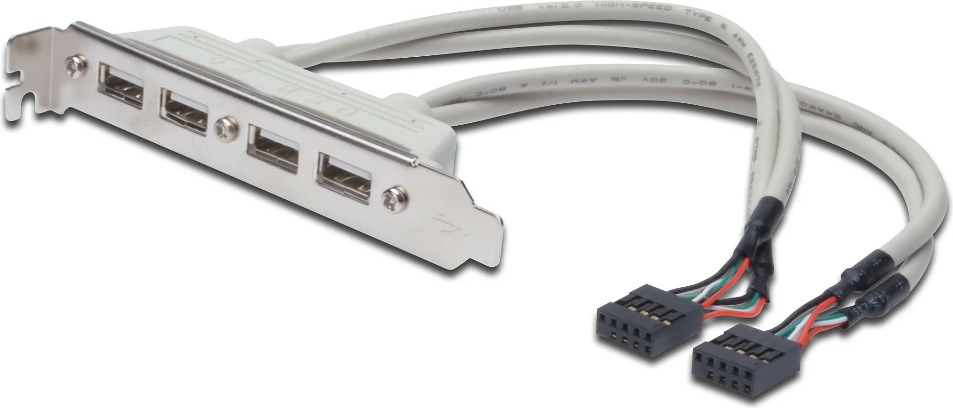 Kabllo USB Slot Bracket Digitus, 4x USB-A, 2x 10-pin IDC, 0.25 m, gri