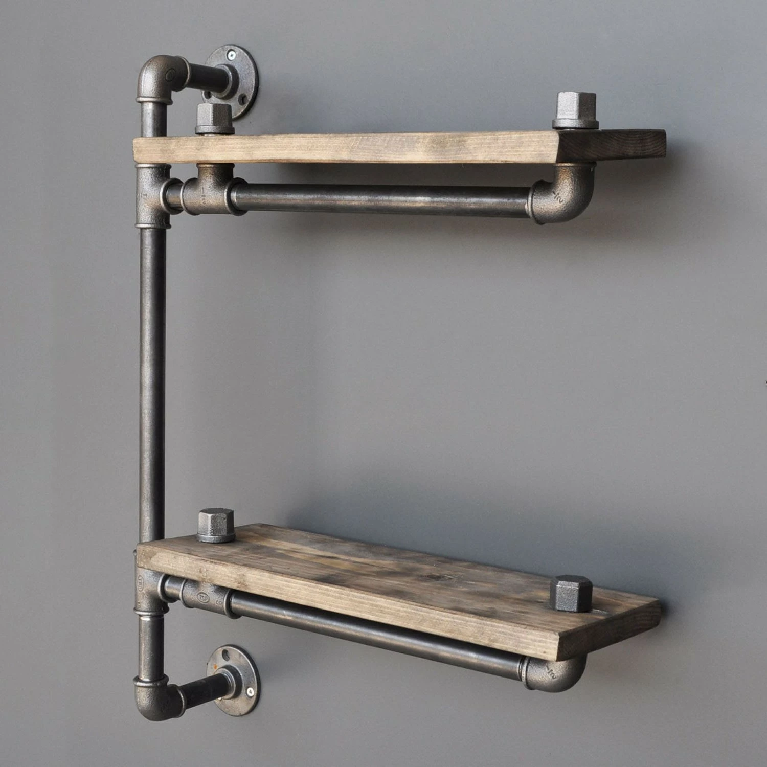 Raft muri prej druri dhe metali, ngjyrë arre dhe e zezë, Hanah Home, Boruraf076