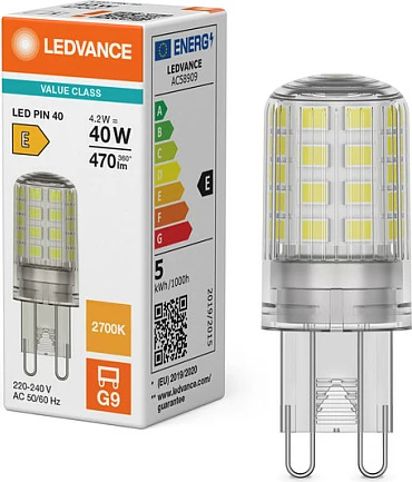 Llambë LED OSRAM LED PIN G9 P, 4.2W, 2700K, 470lm, Clear