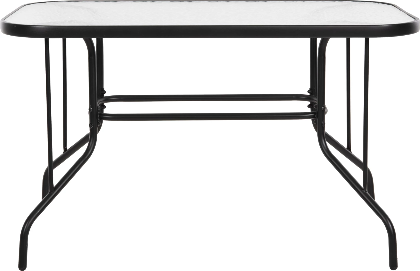 Tavolinë metalike për jashtë ADAM, e zezë me sipërfaqe xhami të forcuar, 120x70x70H cm