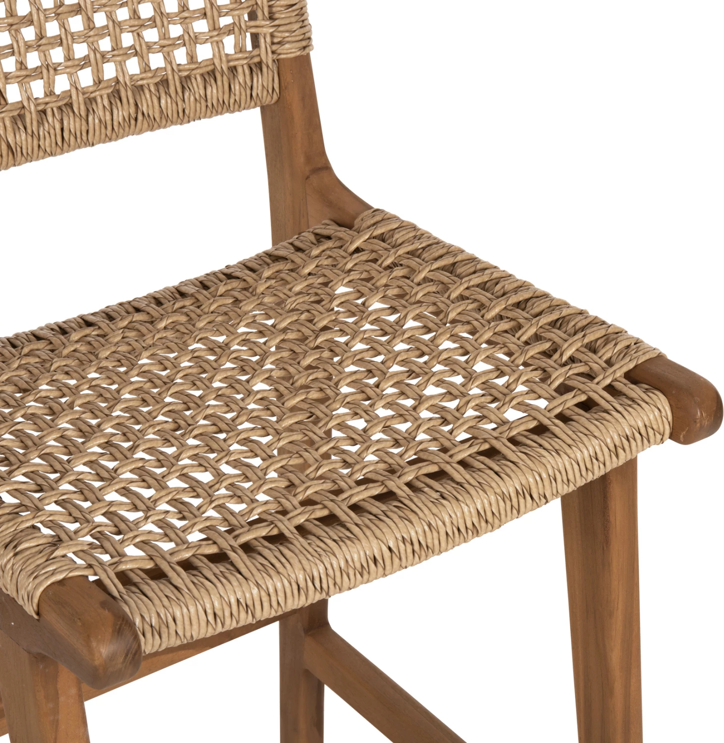 Karrige për bar me shpinë NESHA FH9788 dru TEAK, litar natyral-bezhë, 45x57x110H cm