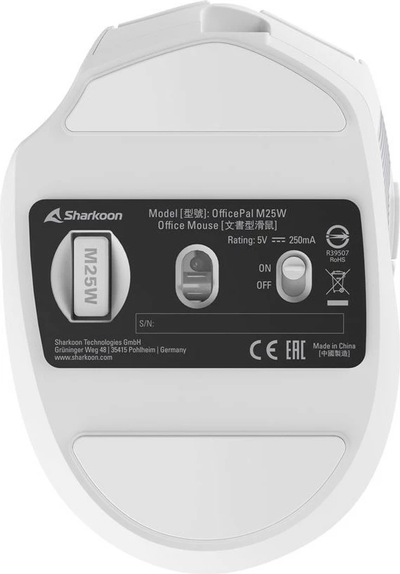 Maus Sharkoon OfficePal M25W, wireless + USB Type-C, 4000 DPI, i bardhë