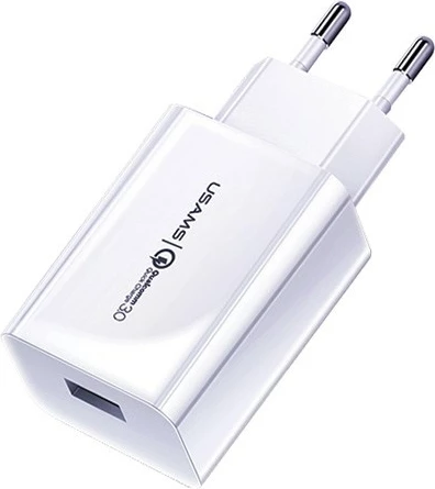 Adapter karikues muri USAMS T22, 18W, 1xUSB, QC 3.0, Bardhë
