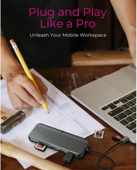 Stacion dokimi USB-C ICYBOX IB-DK4060-CPD, 12-në-1, triple video (2x HDMI + DP), deri 8K@30Hz, 10Gbps, PD 100W, LAN Gigabit, lexues SD/microSD, anthracite