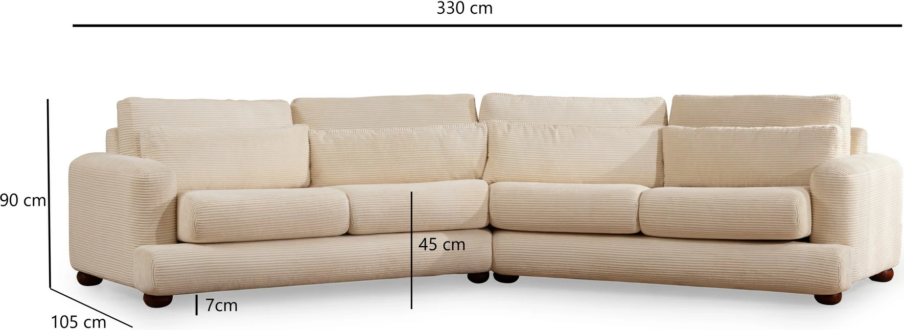 Kauç 4 vende, Atelier del Sofa, River, këndor, ngjyrë bezhë, L2-Xc Right