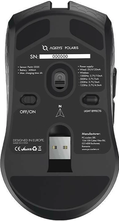 Maus ergonomik Aqirys Polaris, RGB, Dual Mode, i zi