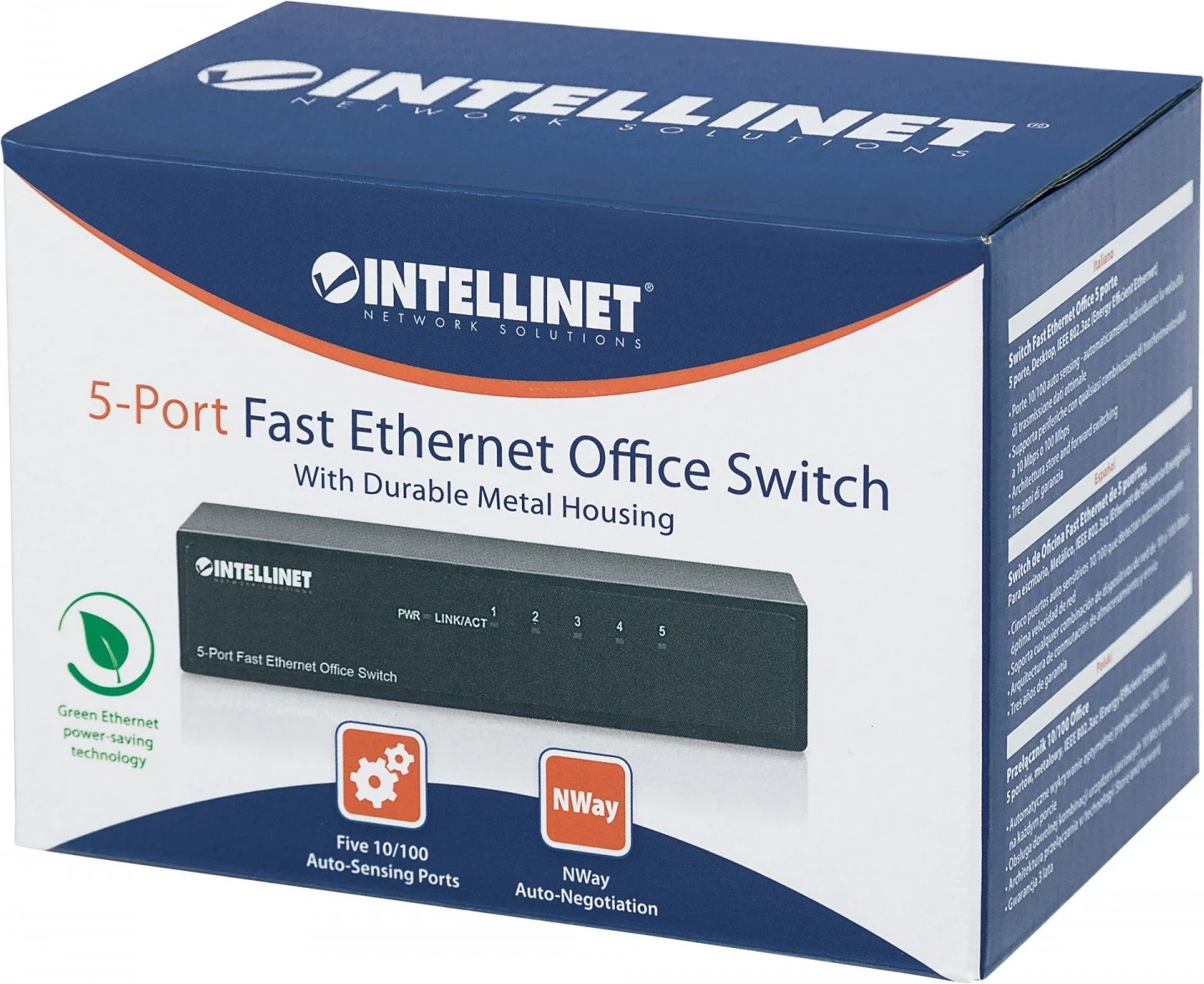 Switch Intellinet 523301, 5p Fast Ethernet, për desktop, kasë metalike
