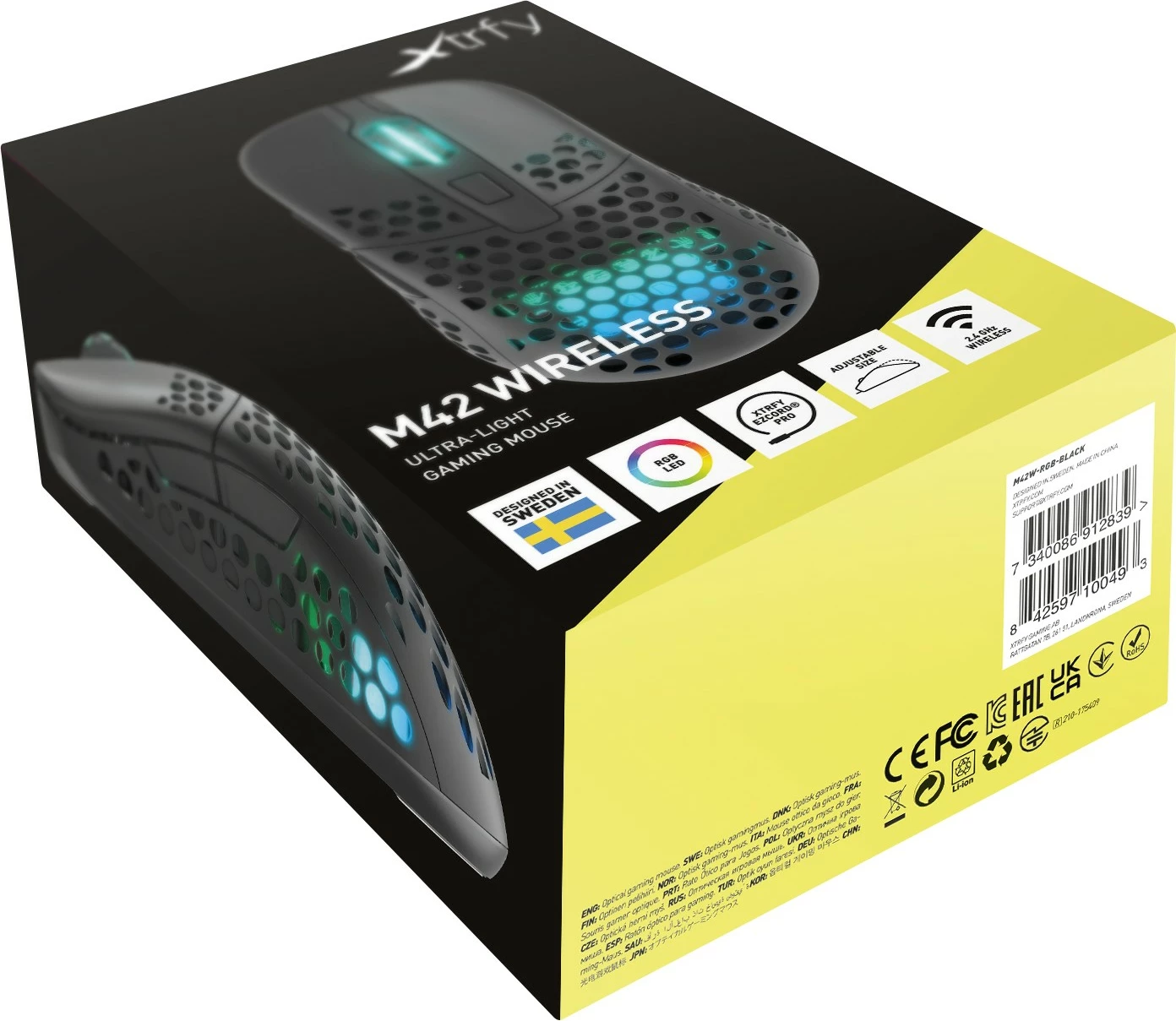 Maus Cherry XTRFY M42 RGB, Ambidextrous, Optical, RF Wireless + USB Type-C, 19000 DPI, Bardhë