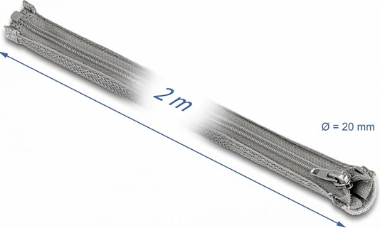 Mëngë e thurur për kabllo DeLOCK 2m x 20mm, me zinxhir, rezistente në nxehtësi, gri