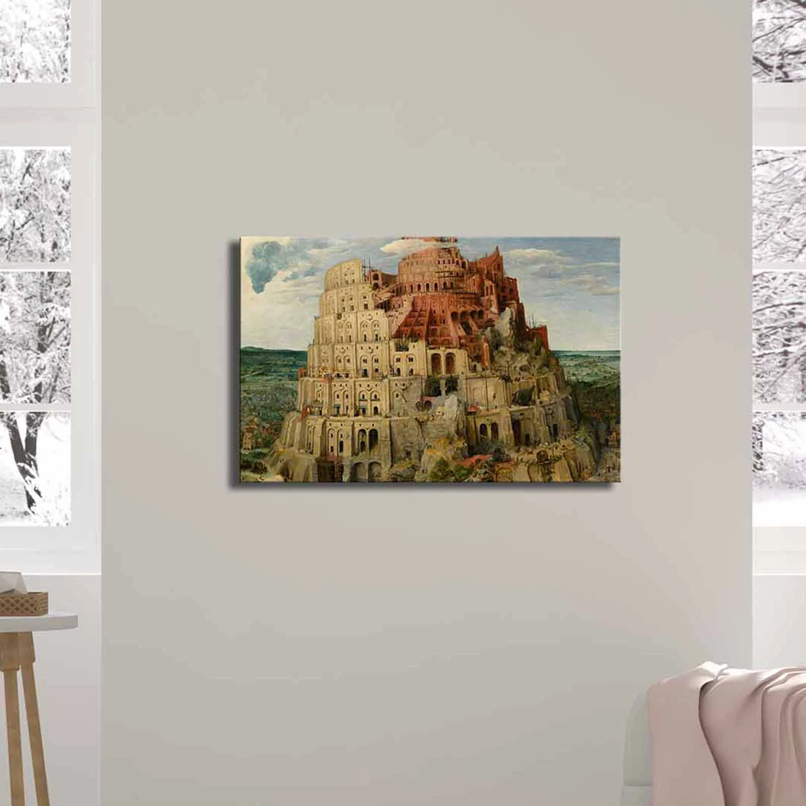 Pikturë dekorative në kanavacë, Tower of Babel, shumëngjyrëshe, 45x70cm