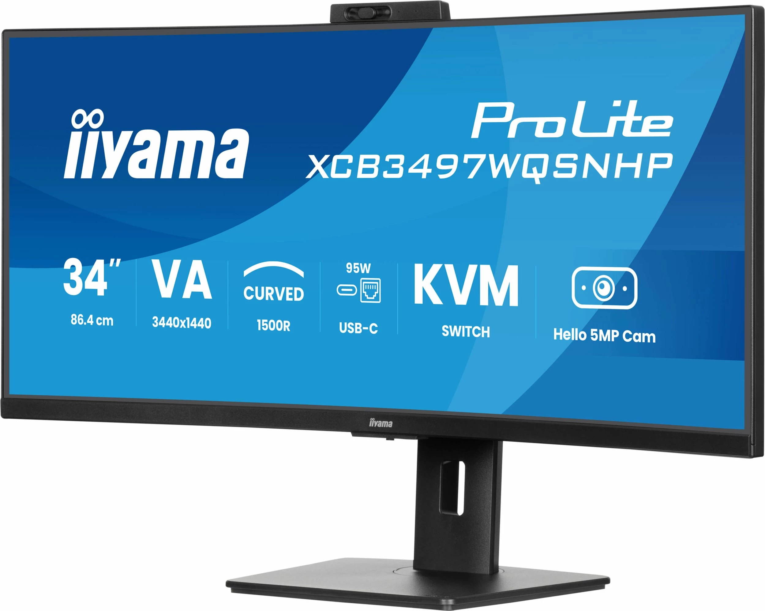 Monitor iiyama ProLite XCB3497WQSNPH-B1 34\" UWQHD 120Hz i lakuar VA me USB-C Dock KVM kamerë 5MP, i zi