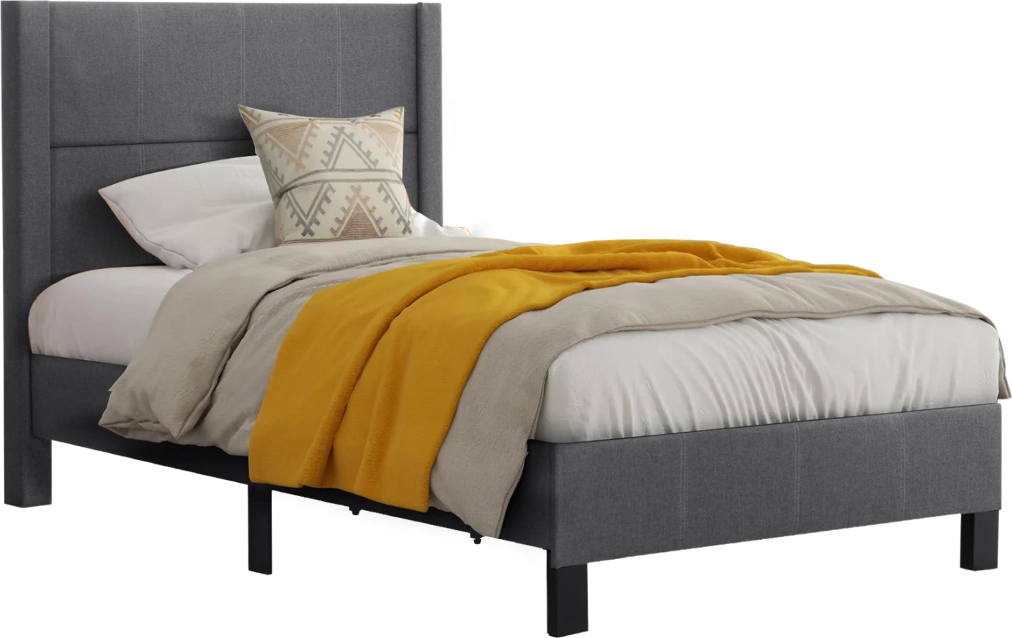 Krevati TRILLOP, pëlhurë gri, për dyshek njësh 120x200cm