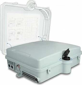 Kuti shpërndarëse fiber optike DeLOCK 24-port, IP65, montim në mur, gri