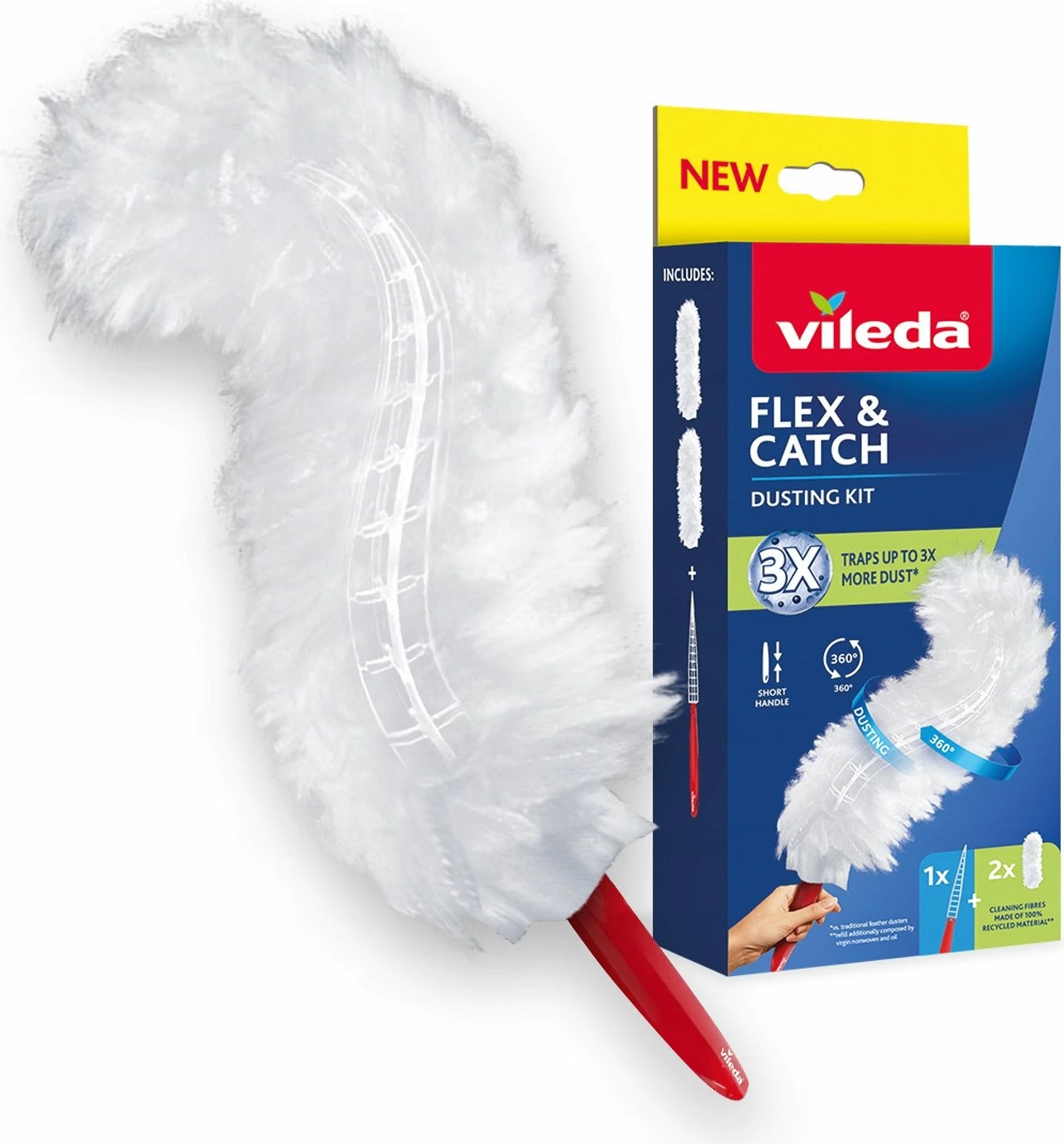 Furçë pluhuri Vileda Flex & Catch 179432, dorezë e shkurtër + 2 ndërrues