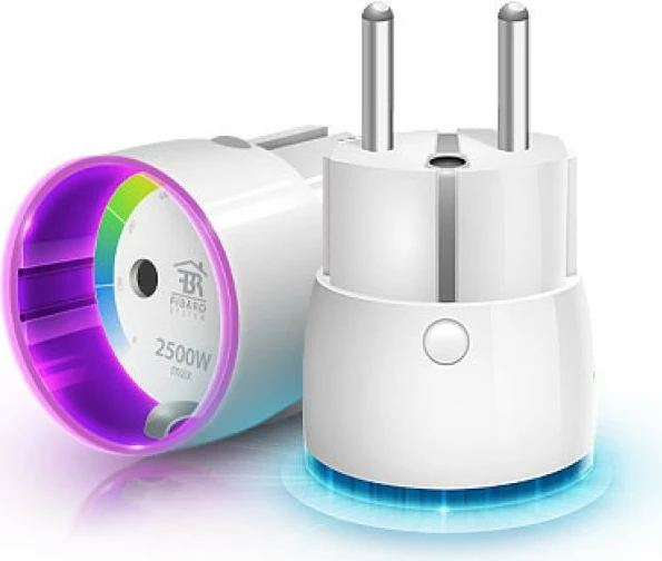 Prizë murale smart FIBARO FGWPE-102 Wall Plug E 2500W, unazë RGB, e bardhë