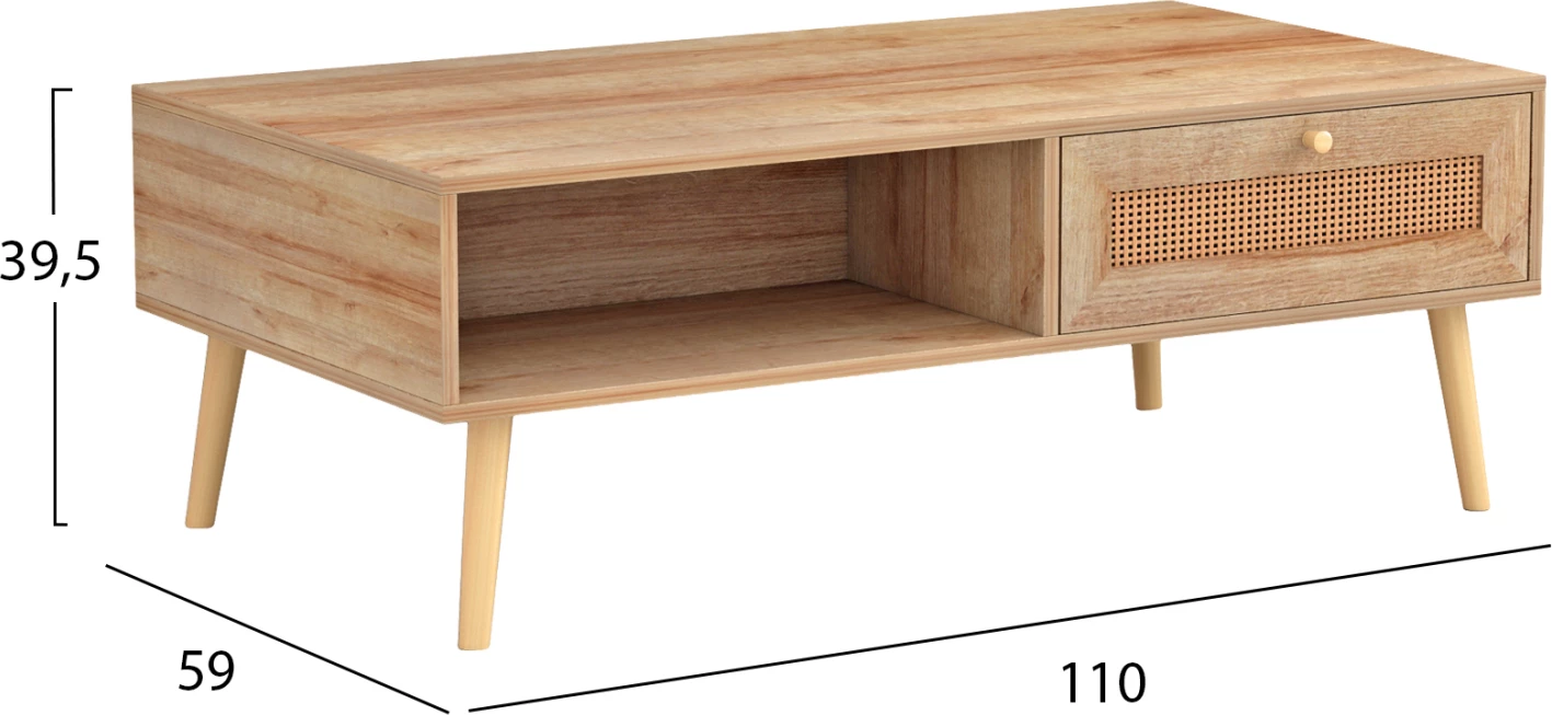 Tavolinë kafeje COLM melaminë rattan FH9224.11 ngjyrë natyrale 110x59x39,5Hcm
