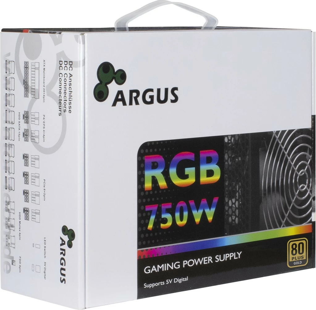 Furnizues energjie Inter-Tech Argus RGB-750W CM II, 750W, 80 PLUS Gold, gjysmë-modular, RGB