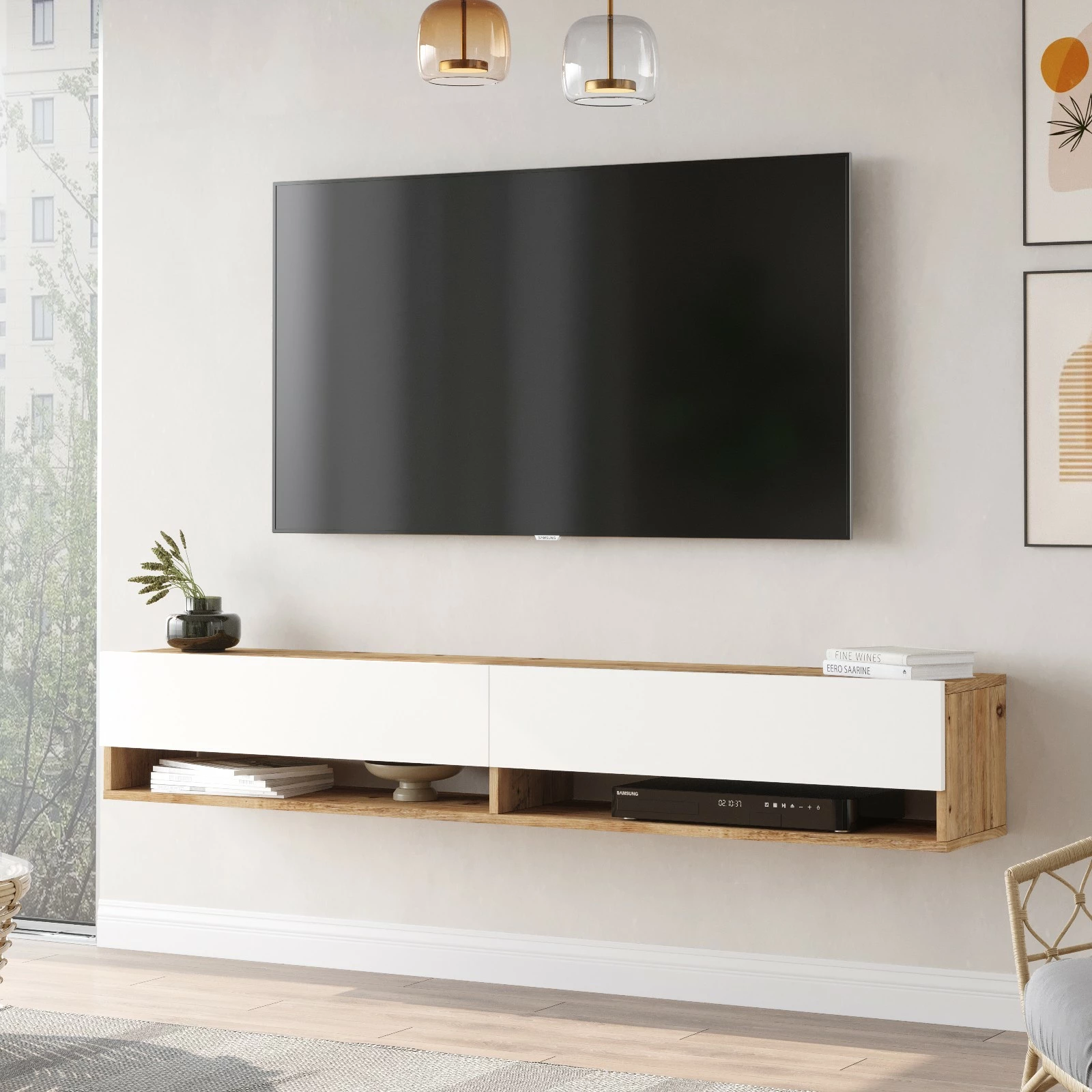 Komodë TV Skye Decor, Fr9-Aw, ngjyrë Atlantic Pine dhe e bardhë