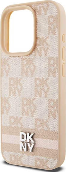 Mbështjellës DKNY Checkered Mono Pattern & Printed Stripes për iPhone 15 Pro, rozë