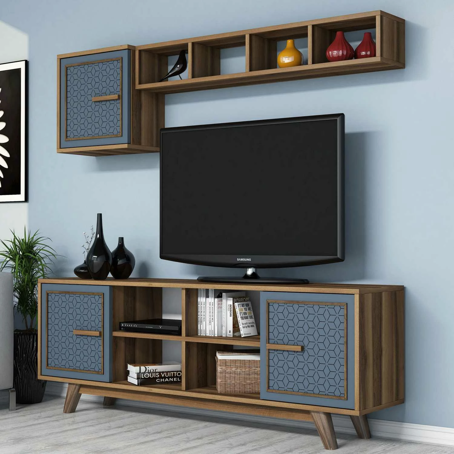 Komodë TV Hanah Home Ayla, ngjyrë arrë dhe blu