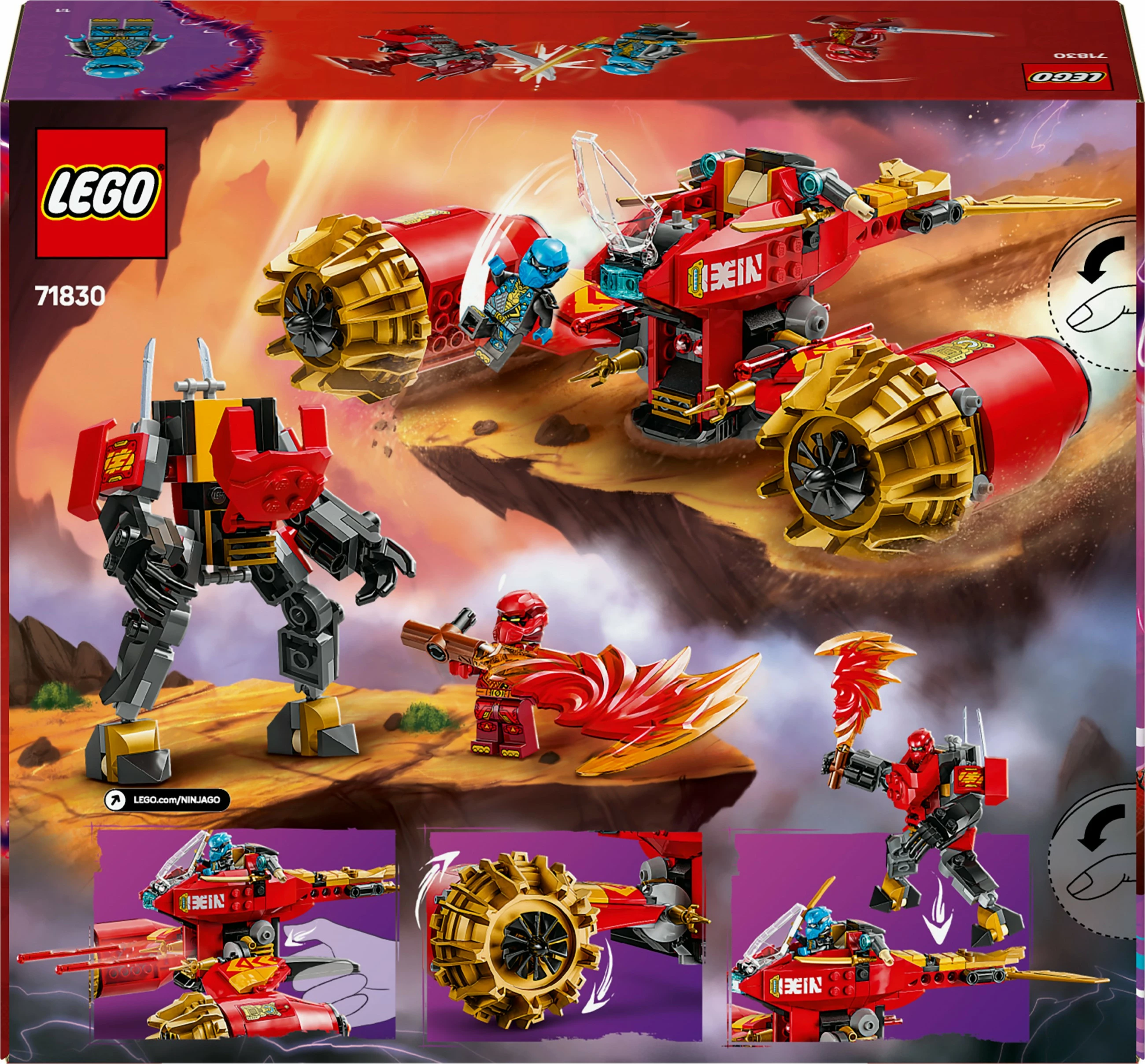 Set ndërtimi LEGO Ninjago 71830 Kais Mech Storm Rider, 333 pjesë, multikolor