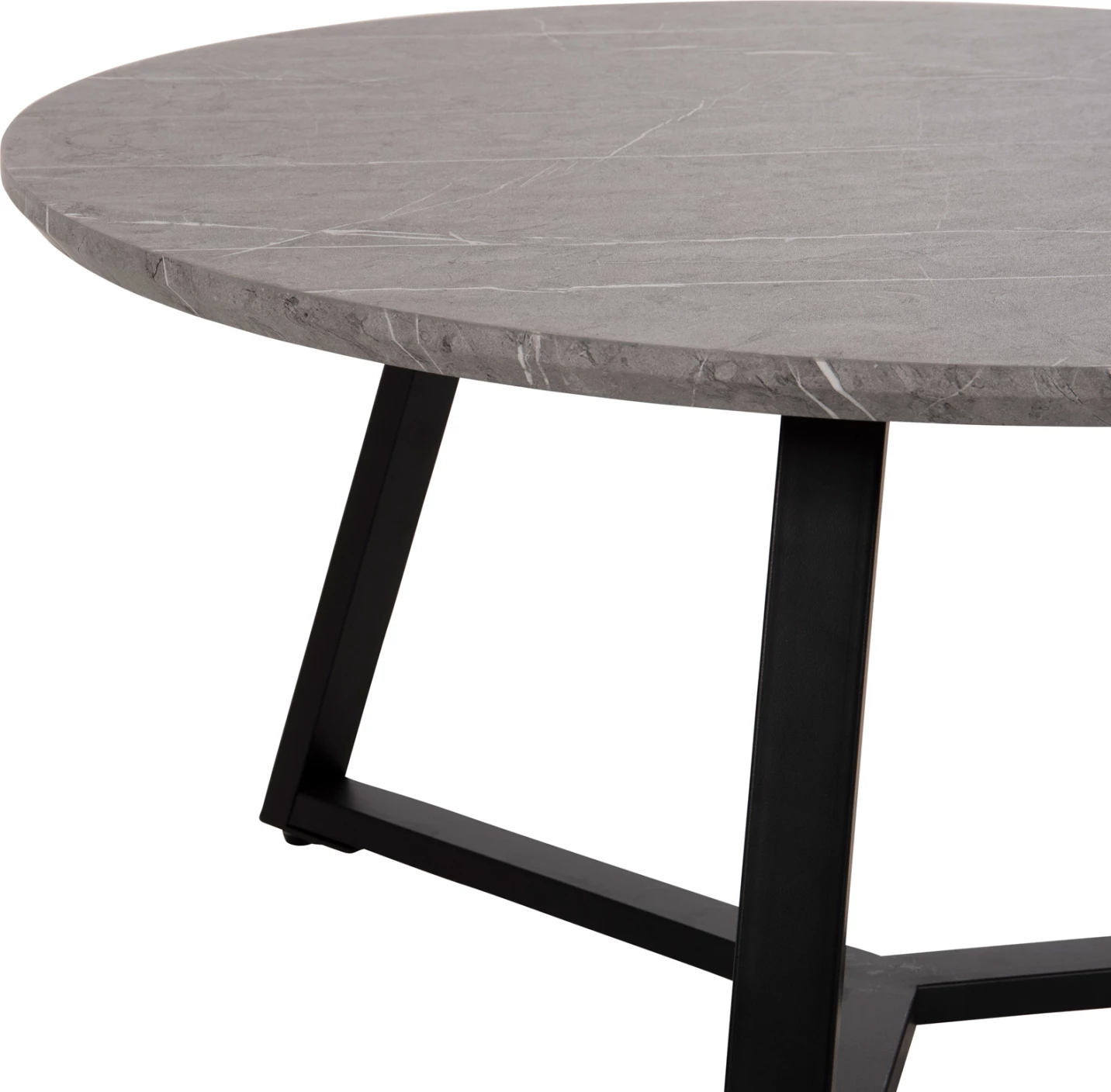 Tavolinë kafeje rrethore, MDF, ngjyrë mermeri gri, bazë metalike e zezë, FH9586.02, Φ80x42H cm