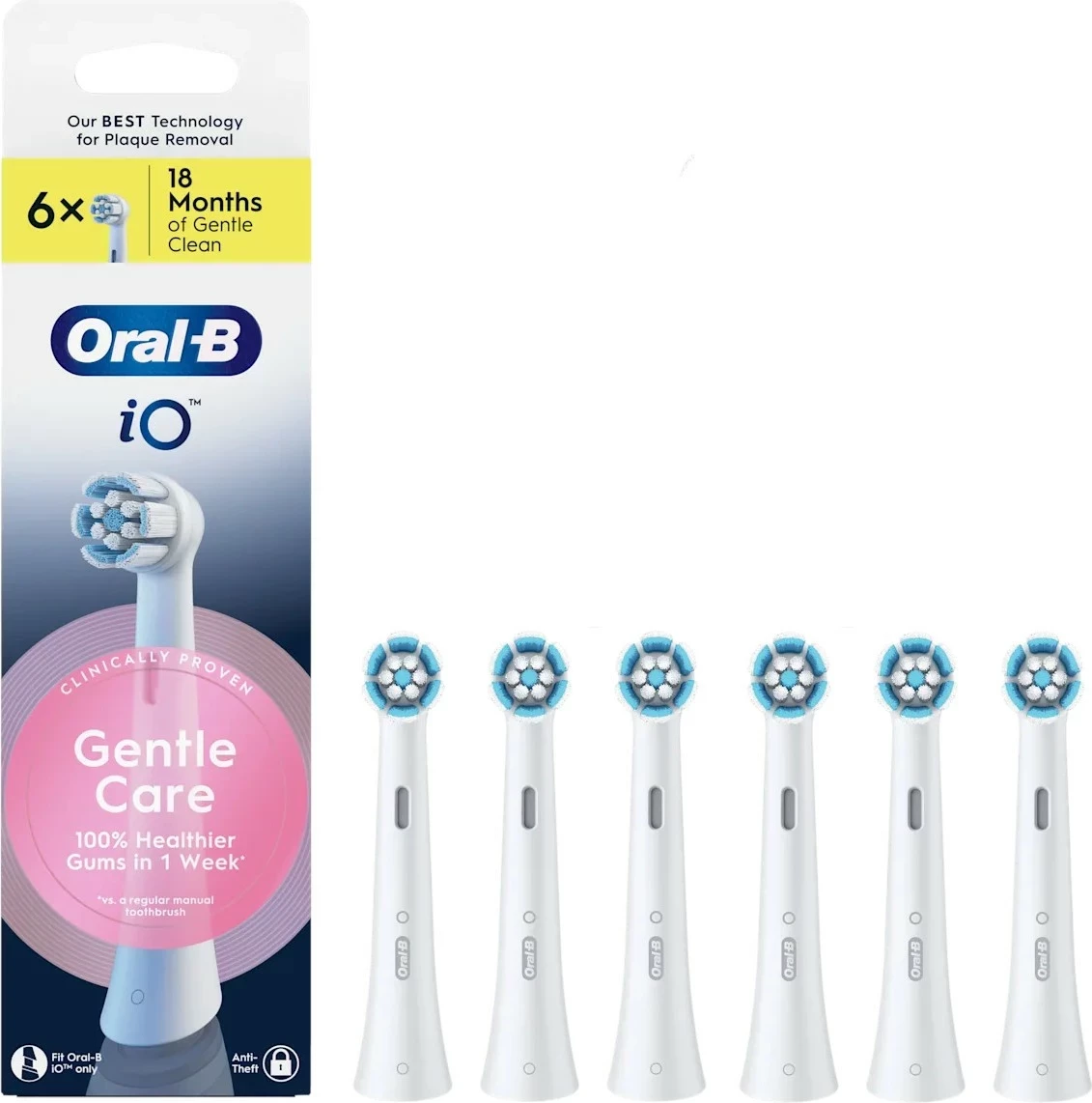 Koka zëvendësuese për furçë dhëmbësh Oral-B iO Gentle Care, 6 copë, e bardhë