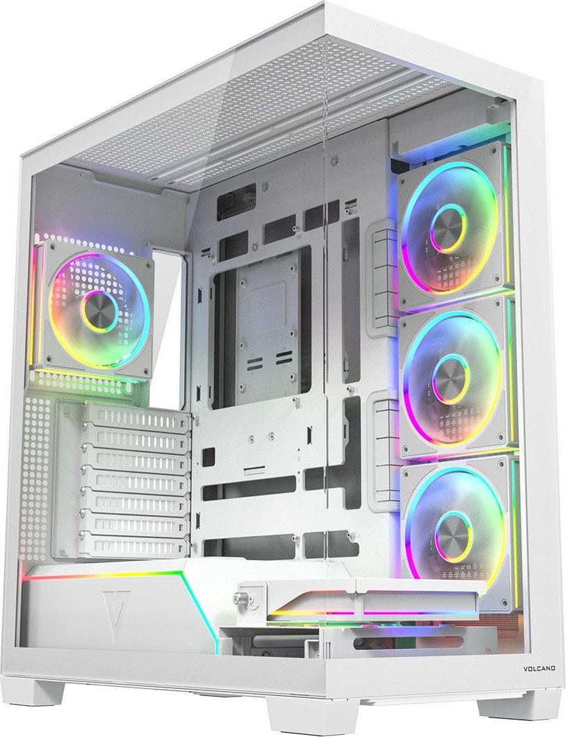 Kasë MODECOM Volcano Stellar Plus 5F AT-STELLAR-PLUS-5F-ARGB-20, Midi Tower ATX/mATX/ITX, 5x120mm ARGB me kontrollues, USB-C, xham i temperuar, e bardhë