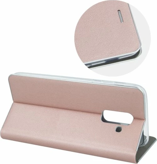 Mbështjellës flip HAVANA Premium 8432 për Huawei P30, me magnet, me xhep për kartë, rozë me skaj argjendi