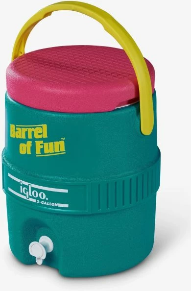 Kanë termo për pije IGLOO Retro Barrel of Fun 7.5L (2-gallon), turkeze me kapak rozë