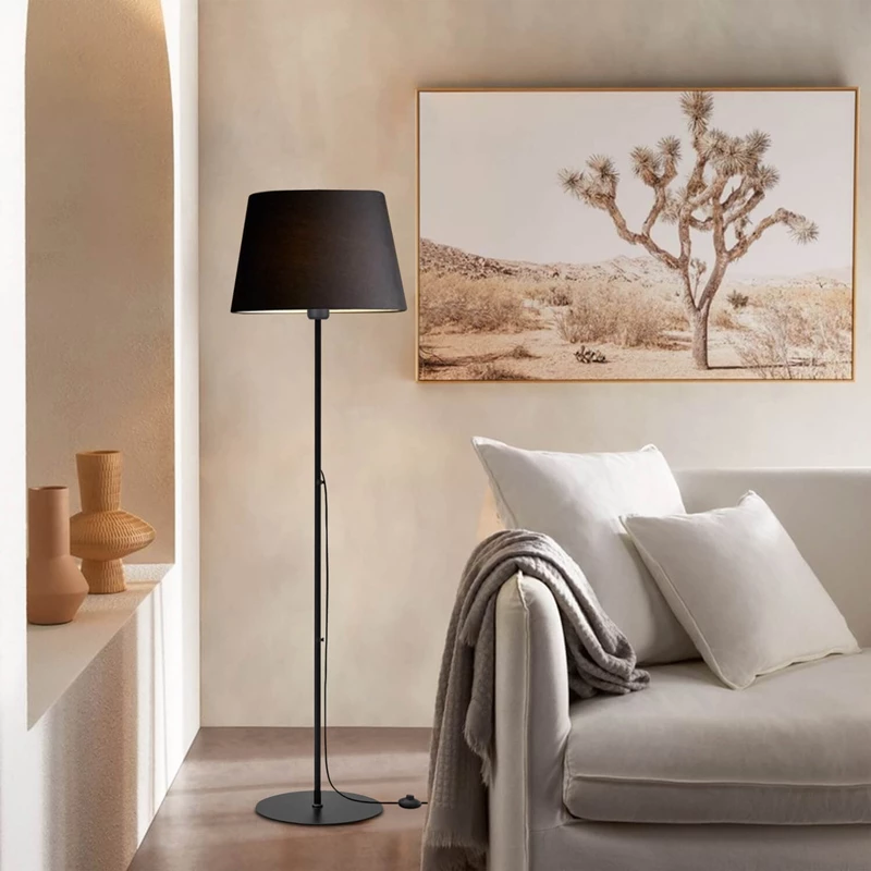 Llambë dyshemeje Lumider E27, stof-metal, e zezë, D35x152cm