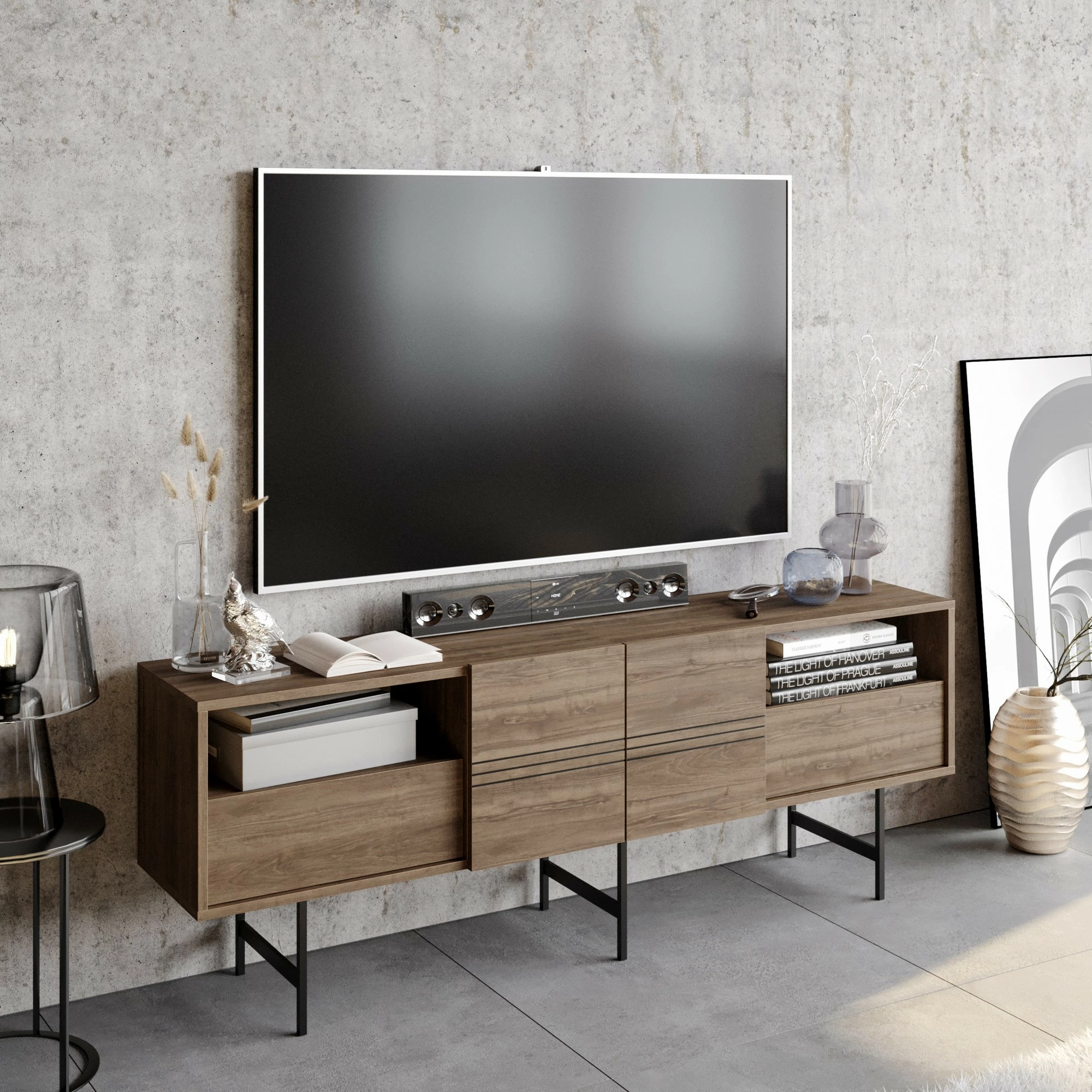 Komodë TV Hanah Home, Derin, ngjyrë arre, e zezë