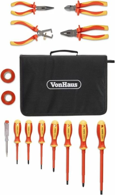 Set veglash dore VDE VONHAUS 3500066, 15 copë, kuqe/verdhë, me çantë