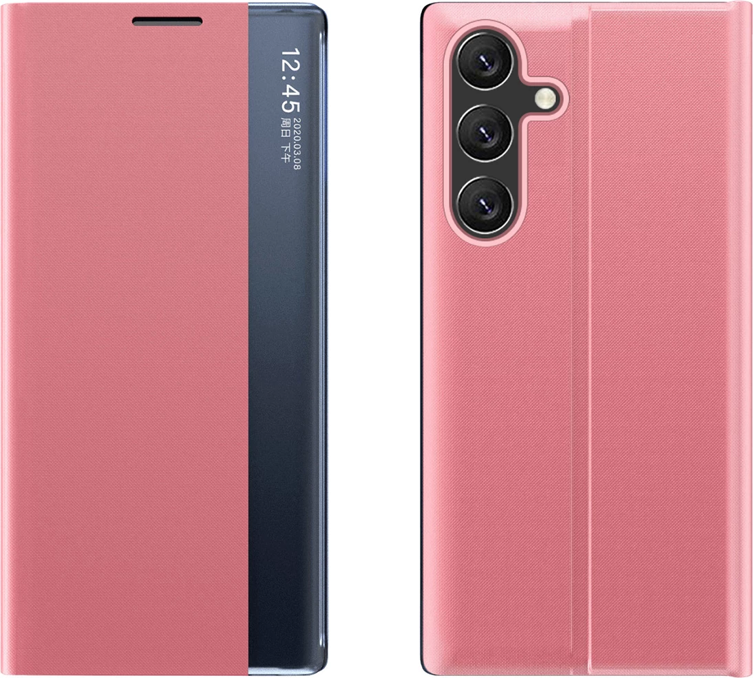 Mbështjellës Hurtel New Sleep Case për Samsung Galaxy S25+, me kapak dhe stand, rozë