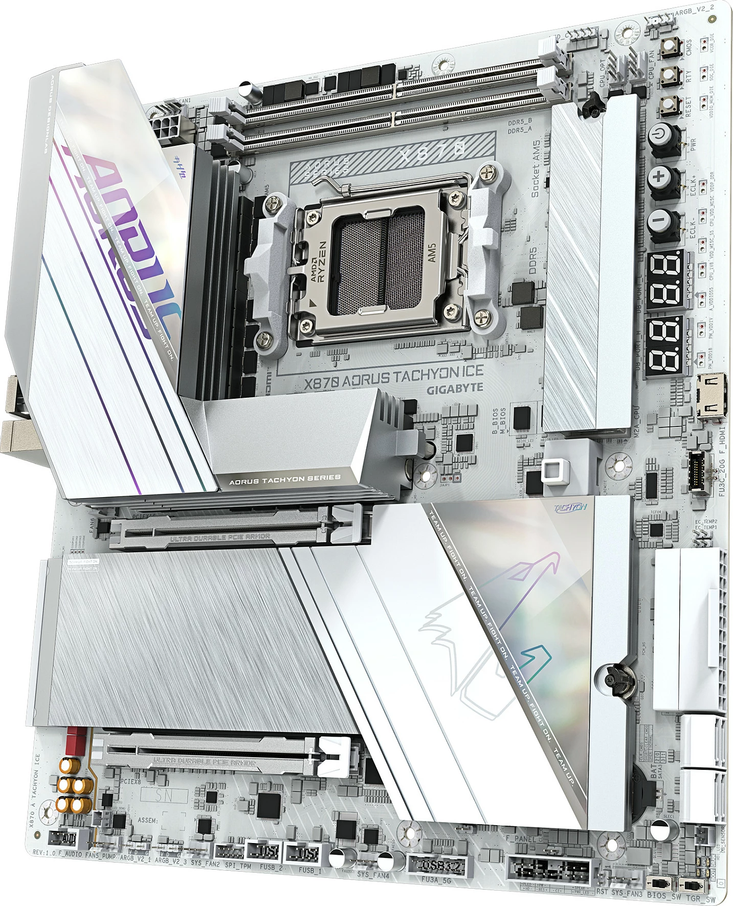 Pllakë amë Gigabyte X870 AORUS TACHYON ICE, Socket AM5, DDR5 9600 (OC), Wi‑Fi 7, 5GbE, e bardhë/argjendtë